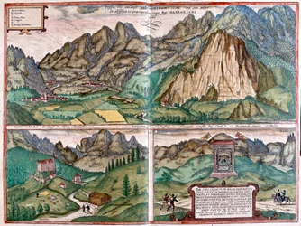 Dolina Inn - Schlosberg - Jaskinia cesarza Maksymiliana I - Austria - w "Civitates Orbis Terrarum" Georga Brauna, Kolonia 1617 r.