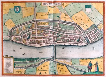 Kampen i rzeka Ysel, Holandia - w "Civitates Orbis Terrarum" Georga Brauna, Kolonia 1617 r.