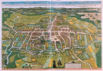 Plan Odense w Danii w "Civitates Orbis Terrarum" Georga Brauna, Kolonia 1617 r.