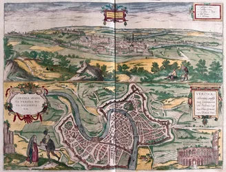Werona, Włochy - w "Civitates Orbis Terrarum" autorstwa6 Georga Brauna, Kolonia 1617 r.