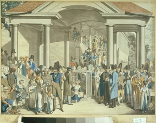 Wspólnota zdrowia przy fontannie Karlsbadera, 1810 (rysunek akwatinty)