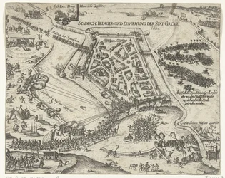 Oblężenie Grolu przez Frederika Hendrika, 1627 Stadische belager- und einnemung der stat Groll. 1627 (tytuł na obiekcie)