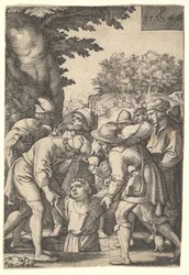 Józef spuszczony do studni przez swoich braci, z serii Historia Józefa, 1546.