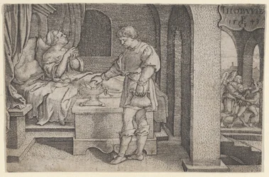 Tobiolus składa ofiarę przebłagalną, z Historii Tobiasza, 1543.