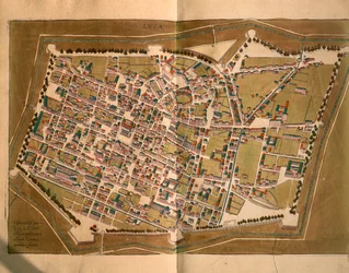 Lucca, z Miast świata autorstwa Georga Brauna i Franza Hogenberga, rycina