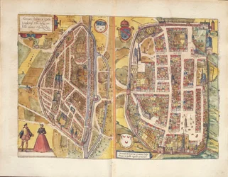 Mapa Chateaudun i Chartres we Francji z Civitates Orbis Terrarum autorstwa Georga Braun