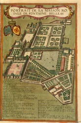 Mapa zamku Fontainebleau z Civitates Orbis Terrarum Georga Brauna