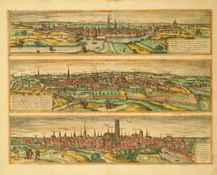 Mapa Hertogenbosch, Leuven i Mechelen z Civitates Orbis Terrarum autorstwa Georga Brauna