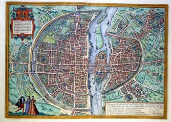 Widok na Paryż pod koniec XVI wieku. Atlas de Braun i Hogenberg, Amsterdam