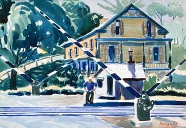 Przejazd kolejowy, Berkshires, c.1925 (akwarela i ołówek na papierze)