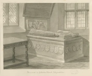 Kościół Ellastone - Pomnik Sir Johna Fleetwooda: rysunek w sepii, 1841