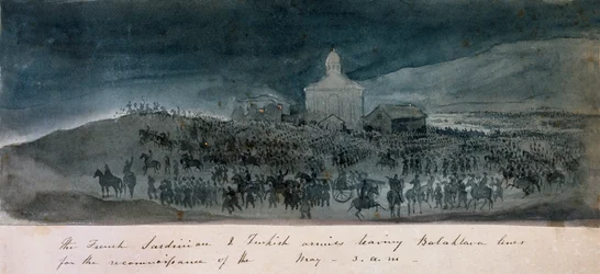 Armie francuska, sardyńska i turecka opuszczają linie Bałakławy na rekonesans, 1854 ok.