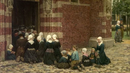 Uroczysta msza w wiosce rybackiej nad Zuiderzee, Holandia, 1876