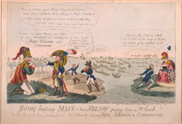 Boney Beating Mack - I Nelson daje mu cios!, 1805 (kolorowa akwaforta)