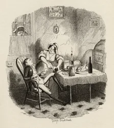 Pan Claypole, jaki pojawił się, gdy jego mistrz był nieobecny, z „Przygód Olivera Twista” Charlesa Dickensa (1812-70) 1838, wydanego przez Chapman und Hall, 1901