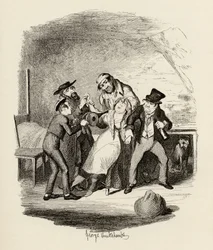 Pan Fagin i jego uczeń odzyskujący Nancy, z „Przygód Olivera Twista” Charlesa Dickensa (1812-70) 1838, opublikowane przez Chapman und Hall, 1901