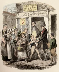 Nancy i Sikes porywają Olivera na ulicy - Oliver zostaje uznany przez swoich czułych przyjaciół - Ilustracja do "Olivera Twista" (Olivier) (The Adventures of Oliver Twist) Charlesa Dickensa (1812-1870), autorstwa George
