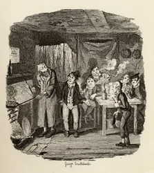 Oliver przedstawiony szanowanemu starszemu dżentelmenowi z „Przygód Olivera Twista” Charlesa Dickensa (1812-70) 1838, wydanego przez Chapman und Hall, 1901