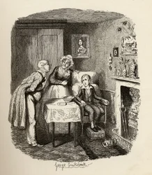 Oliver wyzdrowiał z gorączki, z „Przygód Olivera Twista” Charlesa Dickensa (1812-70) 1838, wydanego przez Chapman und Hall, 1901