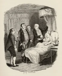 Oliver czekał na Bow Street Runners, z „Przygody Olivera Twista” Charlesa Dickensa (1812-70) 1838, wydanej przez Chapman und Hall, 1901