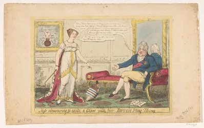 Księżniczka Charlotte bawiła się swoim holenderskim bączkiem, 1814 Miss usiłuje podniecić Blask swoją holenderską rzeczą do zabawy (tytuł na obiekcie)