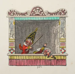 Punch and Judy z pubu Punch and Judy. 1827 (grawerowanie ręcznie kolorowane)