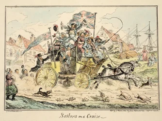 Marynarze w rejsie, ze szpitala Greenwich, seria szkiców marynarki wojennej, opisująca życie człowieka wojennego, wyd. 1826 (grawerowanie ręcznie kolorowane)