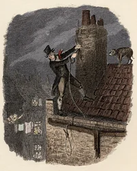 Sikes, za którym idzie jego pies, próbuje uciec - Ostatnia szansa - Ilustracja do „Oliviera Twista” (Olivier) (Przygody Olivera Twista) autorstwa Charlesa Dickensa (1812-1870), autorstwa George