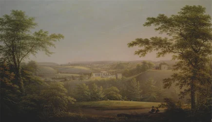 Easby Hall i Easby Abbey z Richmond, Yorkshire w tle