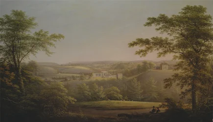 Easby Hall i Easby Abbey z Richmond w hrabstwie Yorkshire w tle