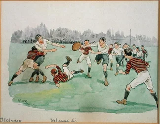 Miesiąc grudzień: Rugby (pióro i atrament oraz akwarela na papierze)