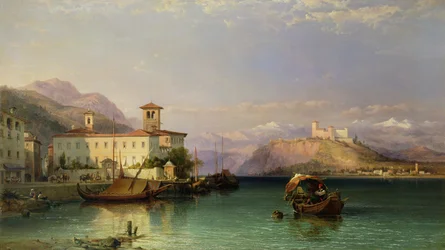 Arona i zamek Angera, Lago Maggiore, 1856