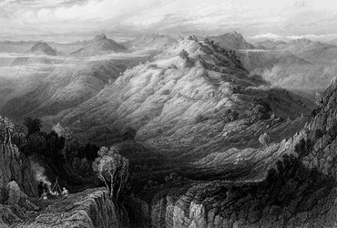 „Opactwo i wzgórza z okolic Mussoorie”, 1838.