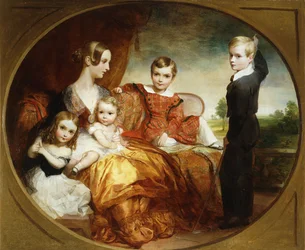 Grupowy portret damy z czwórką dzieci na tarasie, 1843