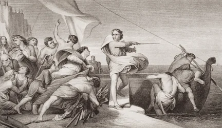 Król Alfred zachęcający Anglosasów do odparcia inwazji Duńczyków w 876 r. n.e., z „Ilustracji do historii Anglii i Szkocji”, tom I
