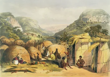 Kraal Inanda, Natal, tablica 25 z The Kafirs Illustrated, 1849