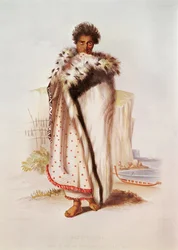 Rangitakina, wódz Zatoki Obfitości na wschodnim wybrzeżu, ilustracja z Nowej Zelandii Ilustrowana, grawerowana przez W. Hawkinsa, c.1845