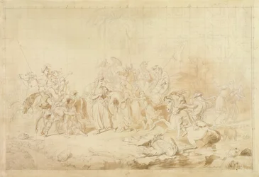 Bandyci z Kurdystanu pomagający Gruzinom w zaskakiwaniu i porywaniu czerkieskich kobiet ok. 1827-28 (pióro i brązowy atrament na tkanym papierze)