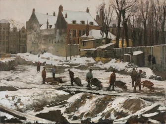 Plac budowy w Amsterdamie, ok. godz. 1902.