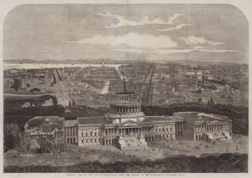 Widok z lotu ptaka na miasto Waszyngton, z Kapitolem na pierwszym planie