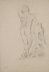 Bez tytułu - Akt męski, widok z tyłu, 1846 (węgiel drzewny na brązowym papierze)