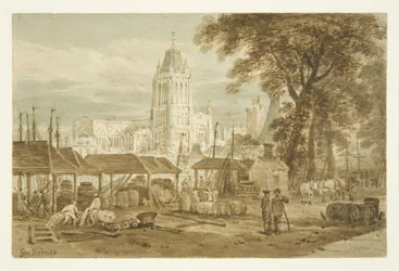 Kościół St Mary Redcliffe z Welsh Back (ołówek i akwarela na papierze)
