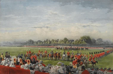 Pierwsza dystrybucja VC przez królową Wiktorię, Hyde Park, 26 czerwca 1857, opublikowana przez Henry Graves and Co., 25 czerwca 1858