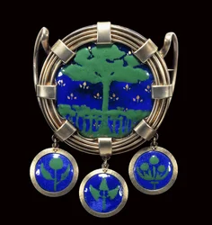 Duży srebrno-złocony i emaliowany ornament