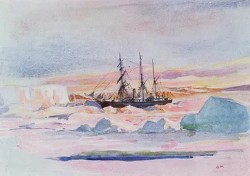 Aurora Australis, ilustracja z książki «The Heart of the Antarctic: The Nimrod Expedition to the South Pole» autorstwa sir Ernesta Shackletona (1874-1922)