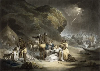 Afrykańska gościnność, grawerowana przez Johna Raphaela Smitha, 1791 (mezzotinta)
