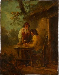 Chłopi przed chatą