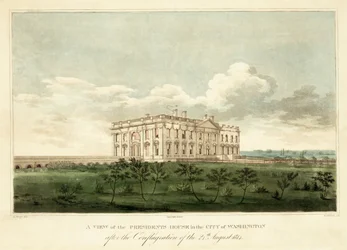 Widok Domu Prezydentów w Waszyngtonie po pożarze w dniu 24 sierpnia 1814 r., pub. 1814