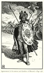 Iliada: Agamemnon w swojej zbroi i Bogini niezgody (rycina)