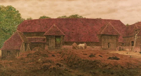 Stara stodoła w Whitchurch (ołówek i w/c z wydrapywaniem na papierze)
